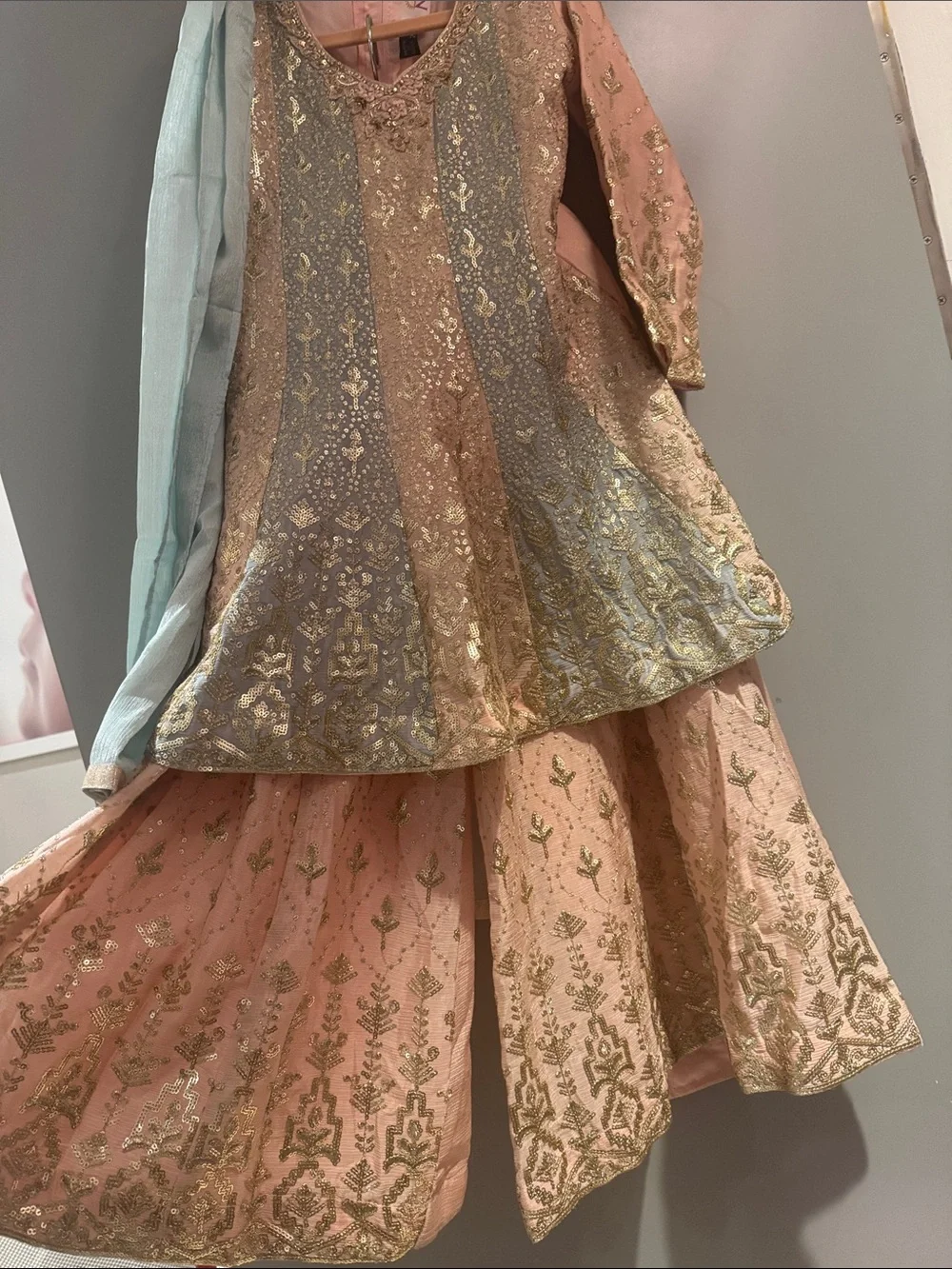 Girls Pink & Light Blue Embellished Sharara